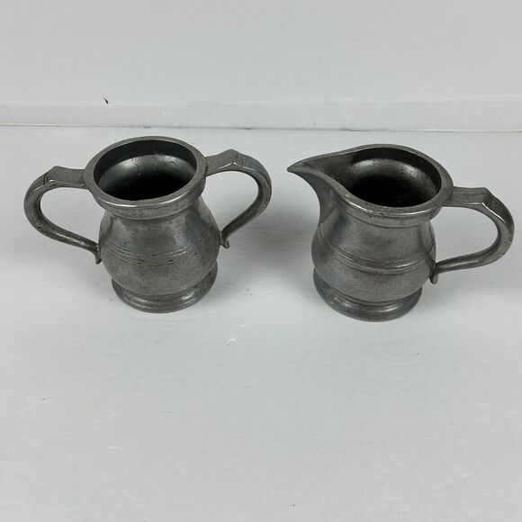 Vintage SMC Sexton Semetale Pewter Cream & Sugar MCM Colonial - Picture 6 of 16